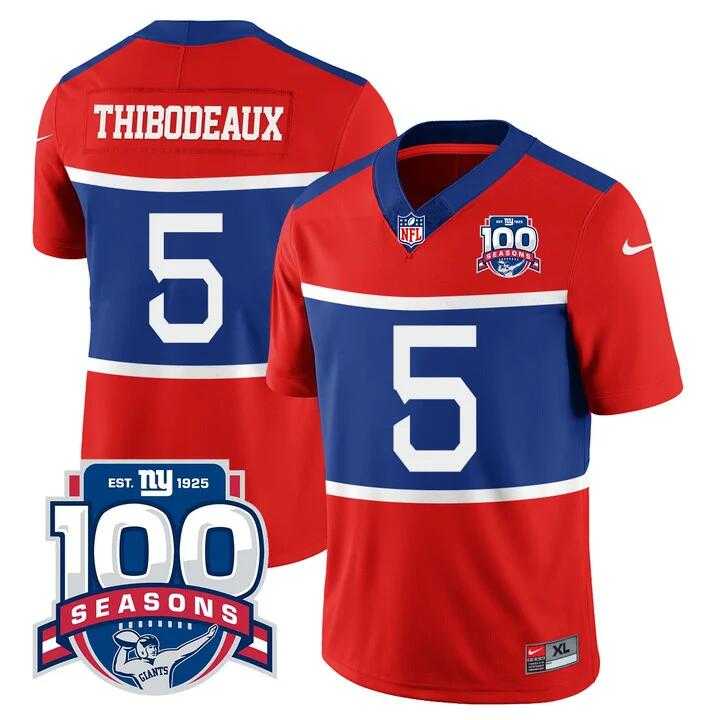 Men & Women & Youth New York Giants #5 Kayvon Thibodeaux Century Red 100TH Season Commemorative Patch Limited Stitched Jersey